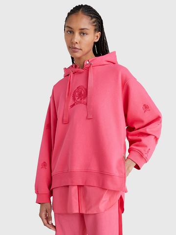 Női Tommy Hilfiger Crest Icon Hoodies Rózsaszín | HU 139RVD